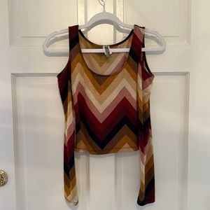 Chevron Garnet and Gold Off the Shoulder Lon Sleeve Crop